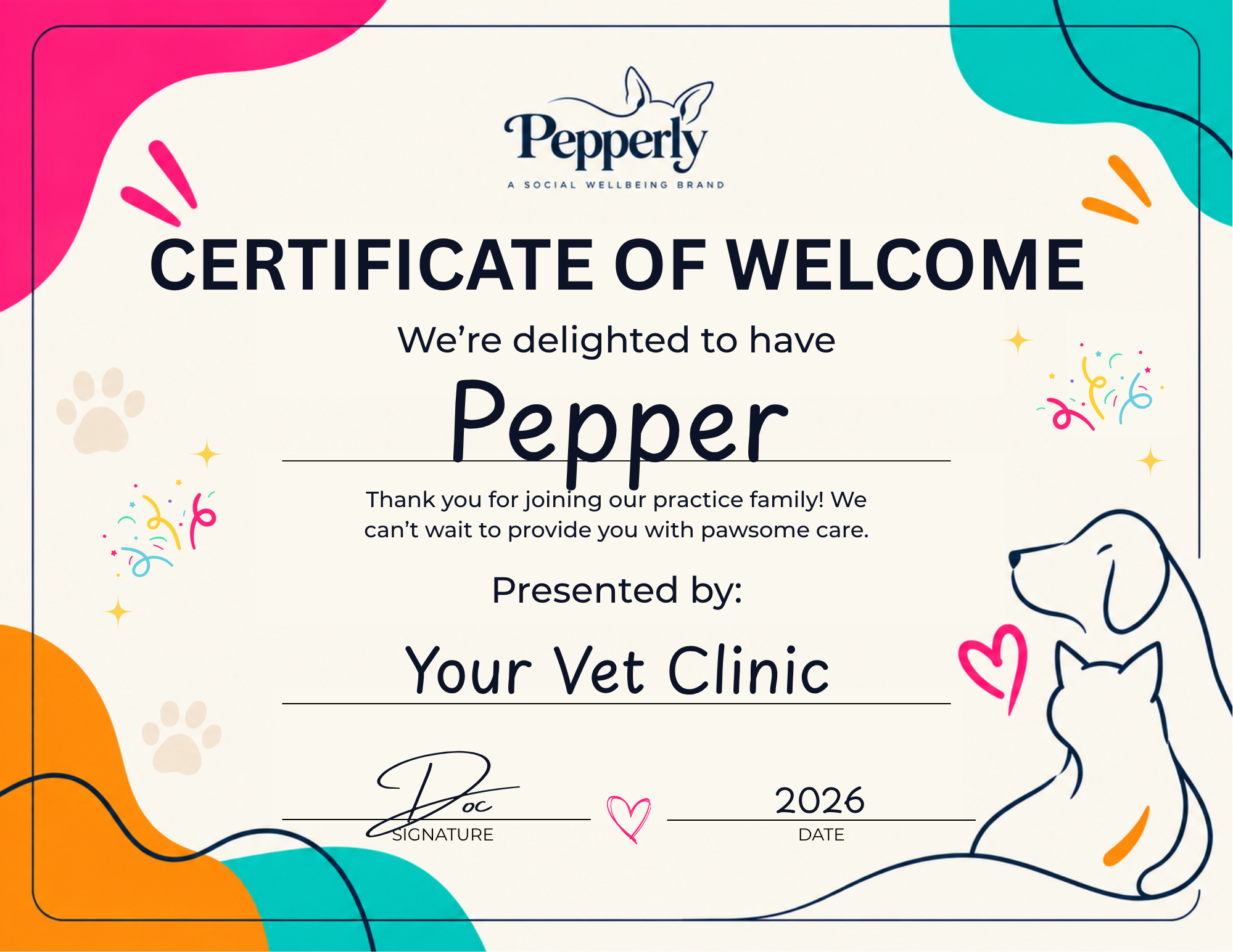 Pepperly Certificate of Welcome artwork